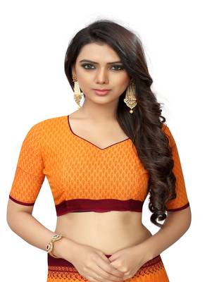 Orange printed georgette saree with blouse 4
