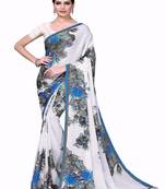 White printed georgette saree with blouse