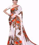 White printed georgette saree with blouse