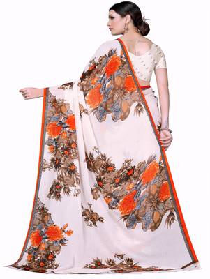 White printed georgette saree with blouse 3