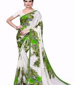 White printed georgette saree with blouse