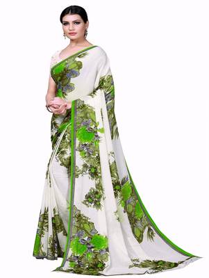 White printed georgette saree with blouse 2