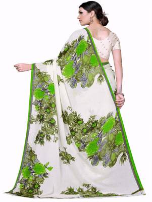White printed georgette saree with blouse 3