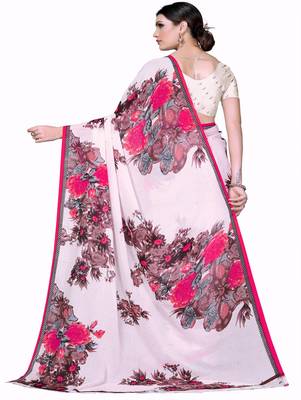 White printed georgette saree with blouse 3