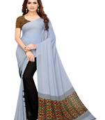 Grey printed georgette saree with blouse