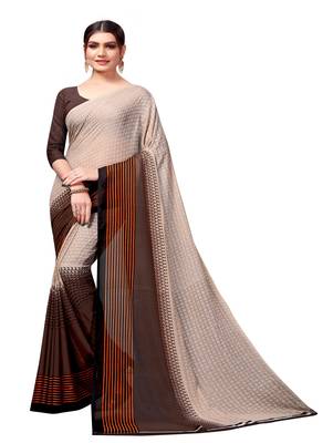 Chiku printed georgette saree with blouse 1