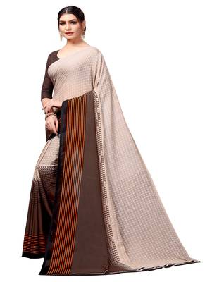 Chiku printed georgette saree with blouse 2