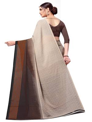Chiku printed georgette saree with blouse 3