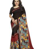 Brown printed georgette saree with blouse