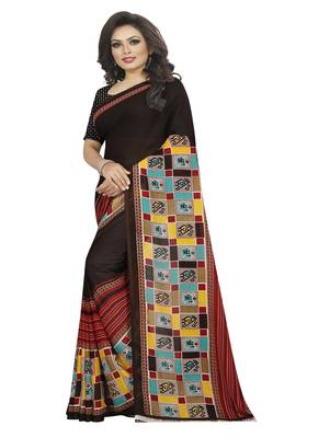 Brown printed georgette saree with blouse 2