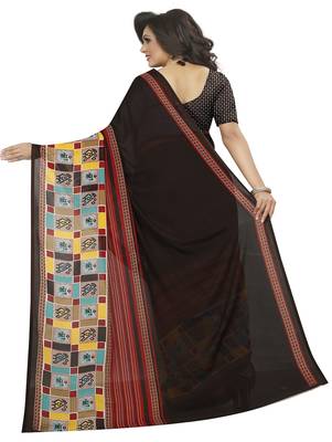 Brown printed georgette saree with blouse 3