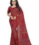 Red printed georgette saree with blouse
