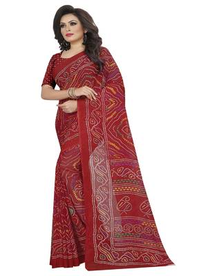 Red printed georgette saree with blouse 2
