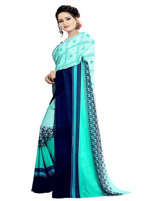 Sky blue printed georgette saree with blouse 2