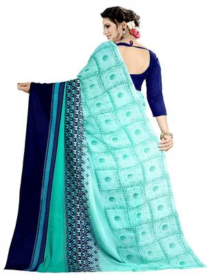 Sky blue printed georgette saree with blouse 3