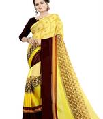 Yellow printed georgette saree with blouse