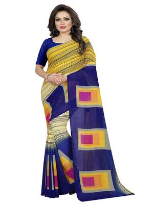 Multicolor printed georgette saree with blouse 1