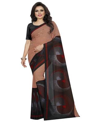 Black printed georgette saree with blouse 1