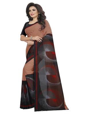 Black printed georgette saree with blouse 2