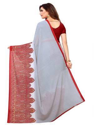 Grey printed georgette saree with blouse 3