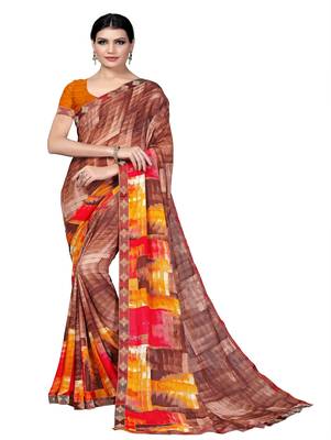 Coffee printed georgette saree with blouse 1