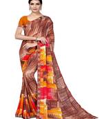 Coffee printed georgette saree with blouse