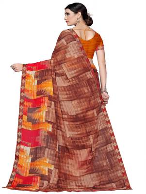 Coffee printed georgette saree with blouse 3