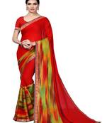 Blood red printed georgette saree with blouse