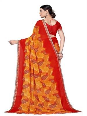 Mustard printed georgette saree with blouse 3