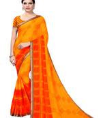 Mustard printed georgette saree with blouse