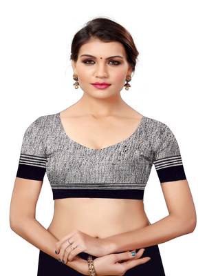 Grey plain cotton saree with blouse 4