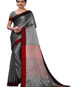Grey plain cotton saree with blouse