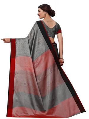 Grey plain cotton saree with blouse 3