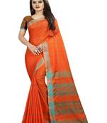Orange plain linen saree with blouse