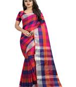 Multicolor plain cotton saree with blouse