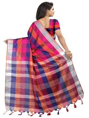 Multicolor plain cotton saree with blouse 3