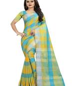 Multicolor plain cotton saree with blouse