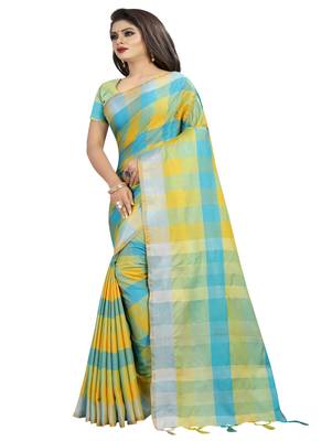 Multicolor plain cotton saree with blouse 2