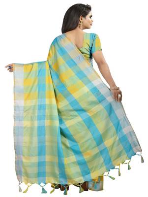 Multicolor plain cotton saree with blouse 3