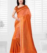 Orange hand woven cotton saree with blouse