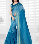 Blue hand woven cotton saree with blouse