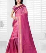 Pink hand woven cotton saree with blouse
