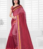 Maroon hand woven cotton saree with blouse