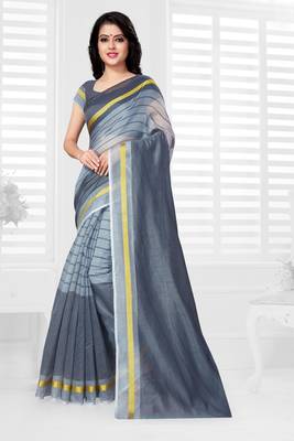 Grey hand woven cotton saree with blouse 1