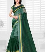 Green hand woven cotton saree with blouse