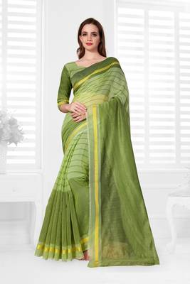 Light yellow hand woven cotton saree with blouse 1