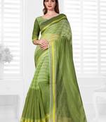 Light yellow hand woven cotton saree with blouse