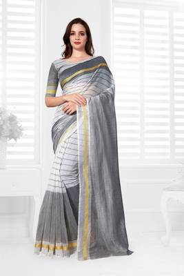 White hand woven cotton saree with blouse 1
