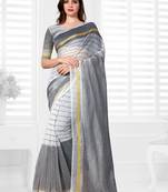 White hand woven cotton saree with blouse