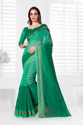 Sky blue hand woven cotton saree with blouse 1